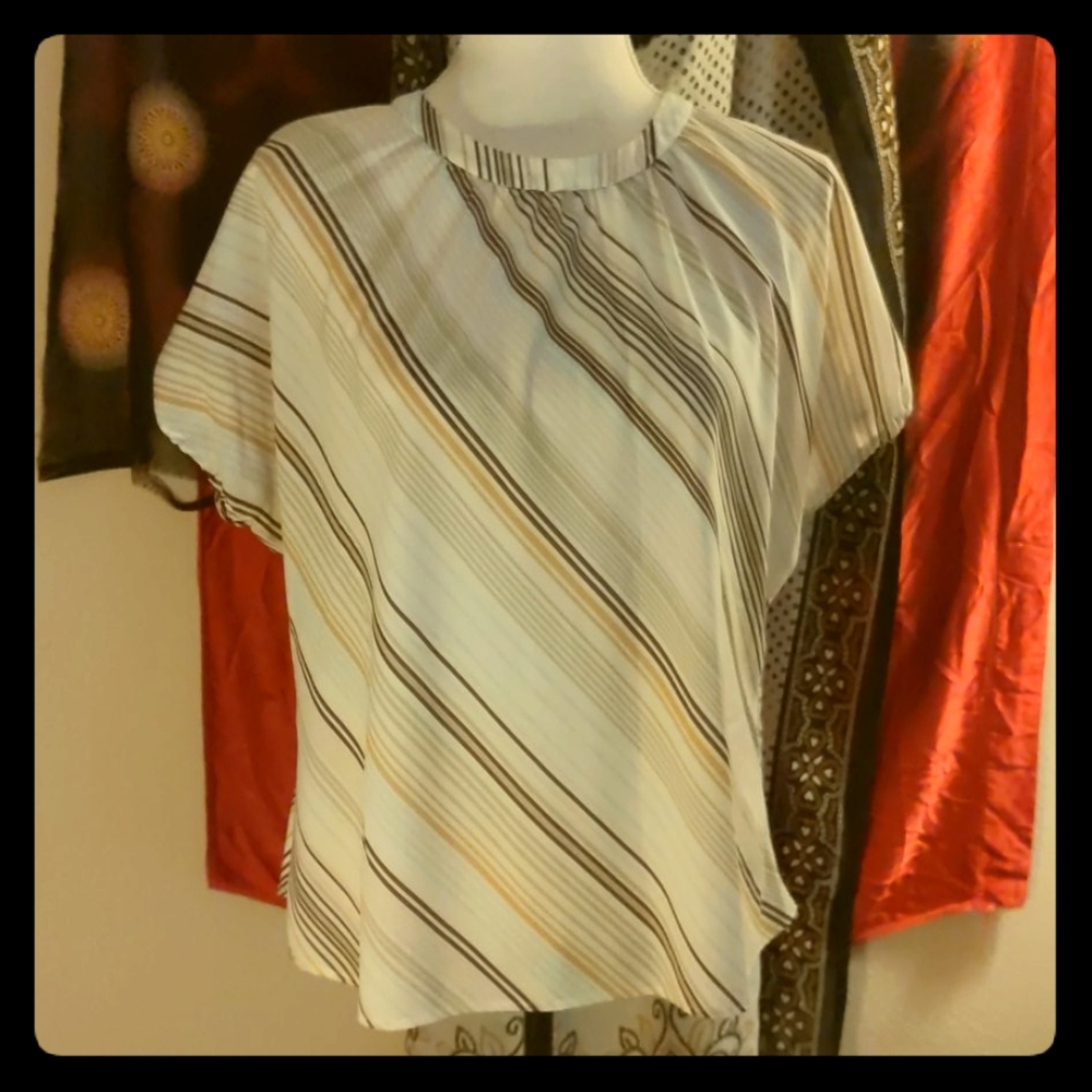 L short slv dolman top ecru brown blue pink gold